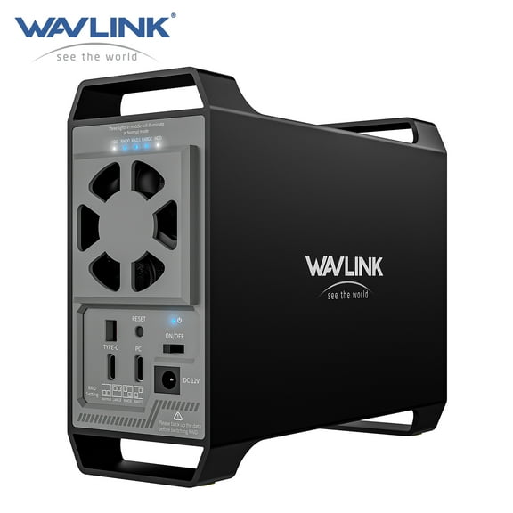 WAVLINK 2-Bay Hard Drive Enclosure for 3.5" and 2.5'' SATA HDD/SSD Featuring 10Gbps USB-C 3.2, 44TB Capacity, Built-in Cooling Fans, 4 RAID Modes(RAID Normal/LARGE/1/0), Aluminum Alloy Shell