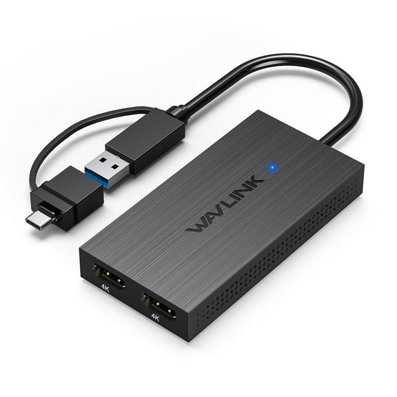 WAVLINK 2-in-1 USB to HDMI Adapter, Dual 4K@60Hz USB Hub for Dell/HP/Surface/Lenovo Laptop