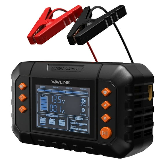 WAVLINK 280W Smart Battery Charger, Max. 20A Trickle Charger with LCD Display, for 6V/12V/24V Lead-Acid/Lithium/LiFePO4 Batteries, Battery Maintainer and Desulfurizer for Cars, Boats, Motorcycles