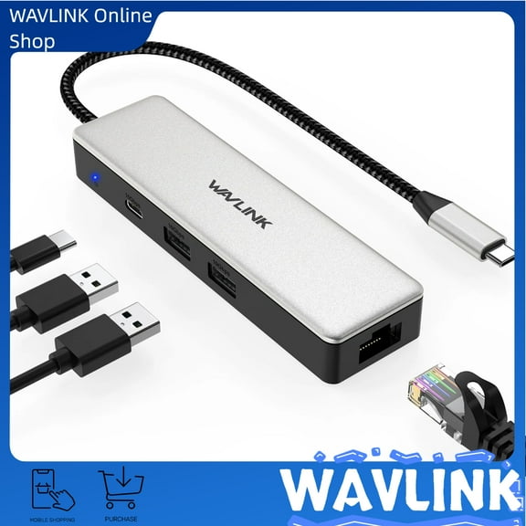 WAVLINK 4-in-1 USB-C Ethernet Hub, USB 3.2 Gen2 Hub with 1*10Gbps USB-C, 2*10Gbps USB-A and a 2.5Gbps Ethernet Port, Plug & Play