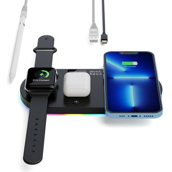 WAVLINK 4-in-1 Wireless Charger Station, Qi-Certified Wireless Charging Pad with USB-A Output for iPhone 13/12/11/Pro/Max/XS/XR/X/8/8 Plus, iWatch SE/S7/6/5/4/3/2, Airpods Pro/2, Samsung Galaxy