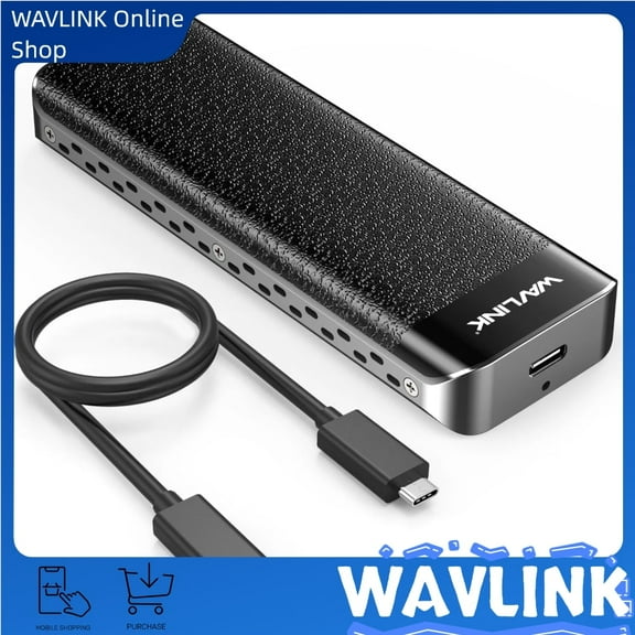 WAVLINK 40Gbps NVMe Enclosure, M.2 Enclosure Compatible with Thunderbolt 4/3/USB 4, Thunderbolt 3 to M Key/B+M Key 2280 NVMe SSD Enclosure, Heatsink Design,up to 2TB