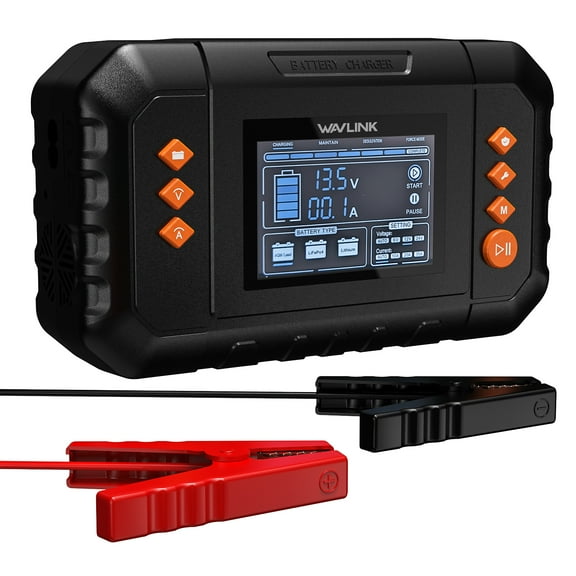 WAVLINK 450W Smart Battery Charger, Max. 35A Trickle Charger with LCD Display, for 6V/12V/24V Lead-Acid/Lithium/LiFePO4 Batteries, Battery Maintainer and Desulfurizer for Cars, Boats, Motorcycles