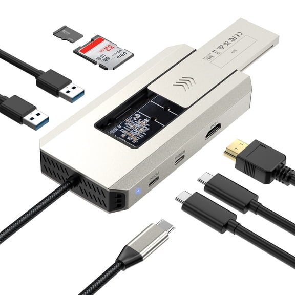 WAVLINK 4K USB HUB, 10Gbps USB Adapter with PCIe/SSD Enclosure 87W charging Dock for Windows/Mac OS
