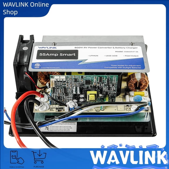 WAVLINK 55A 800W RV Power Converter 120V AC to 12V DC Battery Charger for Lithium and Lead Acid Batteries