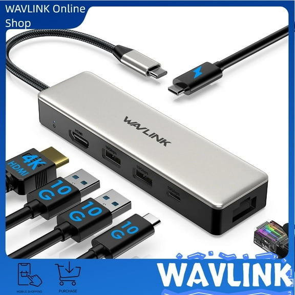 WAVLINK 6-IN-1 USB C Dock, USB C to HDMI Docking StationSuitable for MacBook Pro/Air, iPad, Dell, HP, Lenovo, Asus, Acer
