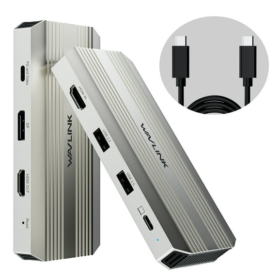 WAVLINK 7-in-1 4K Video Capture Card, USB Dock Station, Video USB Display Adapter with 90W Laptop Charging, Compatible with PS5/Xbox/Switch, OBS, Windows/Mac