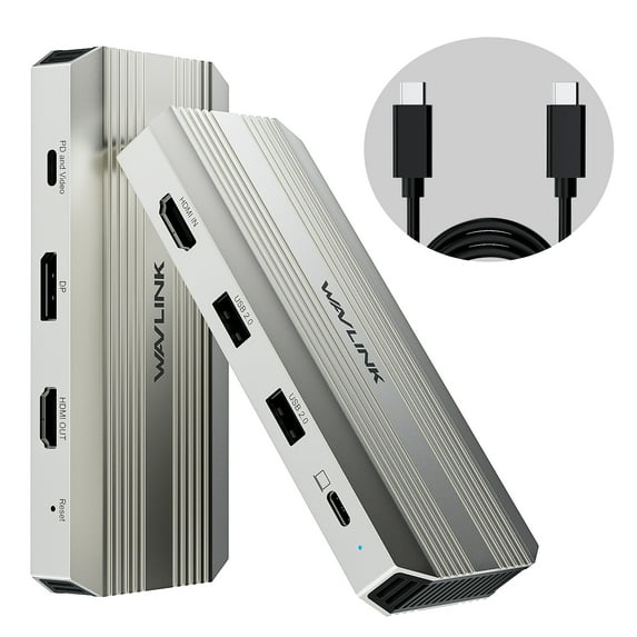 WAVLINK 7-in-1 4K Video Capture Card, USB Dock Station, Video USB Display Adapter with 90W Laptop Charging, Compatible with PS5/Xbox/Switch, OBS, Windows/Mac