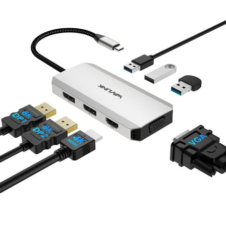 WAVLINK 7-in-1 Quad Monitor Dock, Laptop Dock Station USB to 4K HDMI, 8K DisplayPort, VGA for Laptop