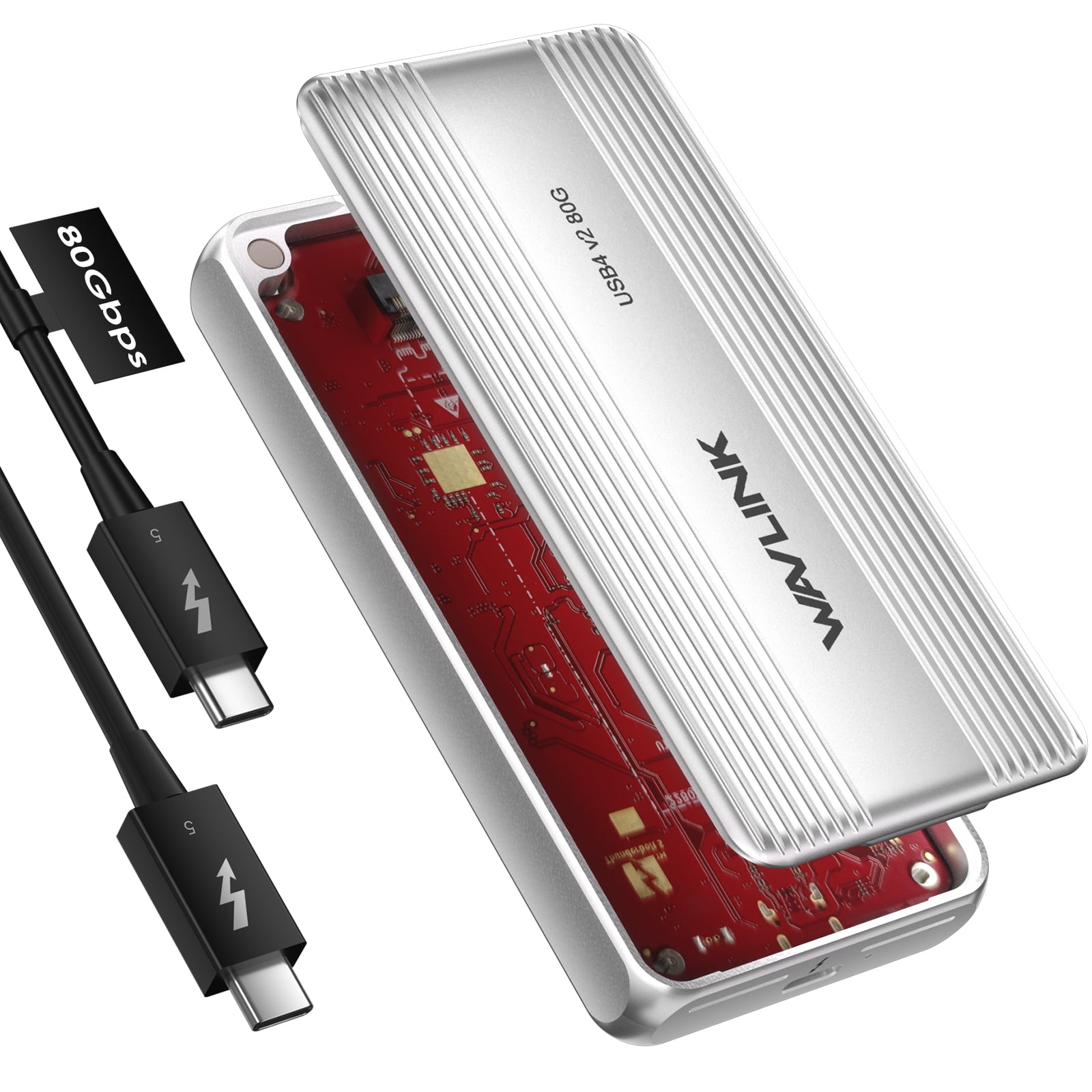 WAVLINK 80Gbps USB4 V2 PCle Gen4 NVMe SSD Enclosure, Thunderbolt SSD Shell with Cooling Fan Compatible with Thunderbolt 4/5 & USB4
