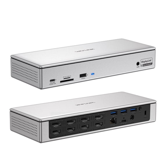 WAVLINK DisplayLink Docking Station Quad Monitors 5K 4K@60Hz, 19-In-1 USB C/USB A Laptop Dock for M1 M2 Mac & Windows Laptops with 4 HDMI, 4 DP, 2.5G RJ45, 180W AC Power Supply, 10Gbps Data Transfer