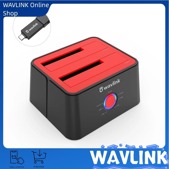 WAVLINK Dual Bay Hard Drive Docking Station, USB 3.0 to SATA I/II/III Tool-Free External Hard Drive Lay-Flat Dock,Red