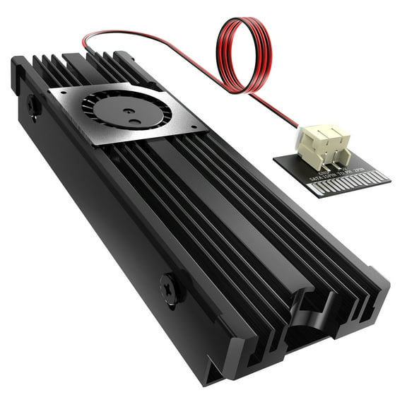 WAVLINK Heatsink with SATA 15Pin, M.2 SSD Heatsink Supporting 2280 NVMe PCIe and SATA SSD for PC/M-ATX/MINI-ITX/ATX/E-ATX, Performance Cooler with Rotating Fan, Aluminum Casing, Thermal Pad