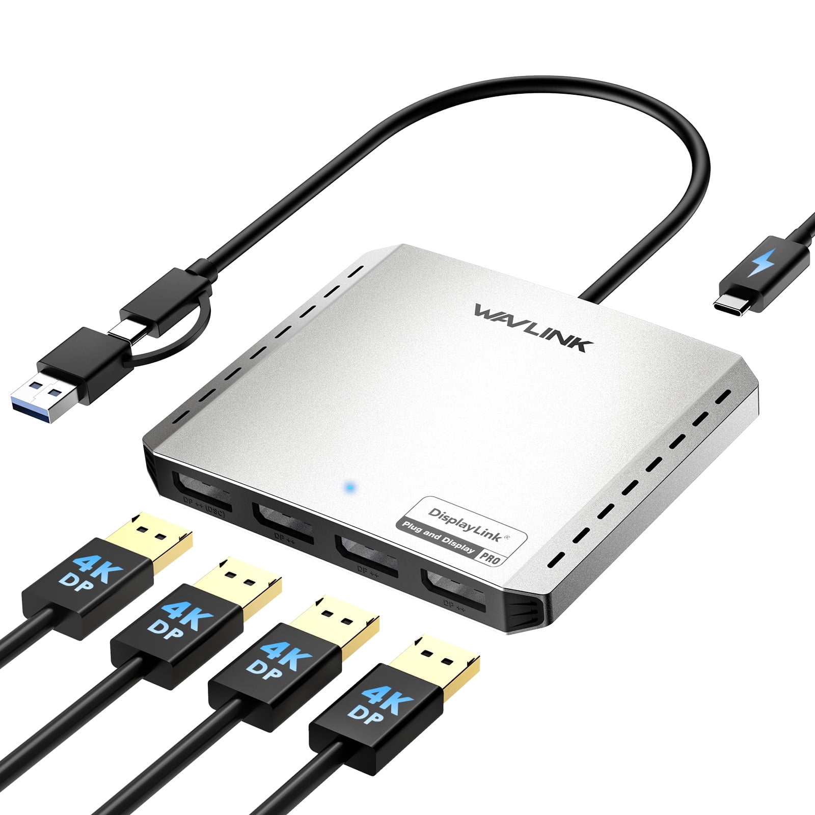 WAVLINK Quad 4K@120Hz/Dual 8K Universal Display Adapter, Compatible with MacBook Neo, DisplayLink DL7400, 4 DisplayPort, with 85W Upstream Charging, Supports Multiple Monitors for Intel/Mac&Windows
