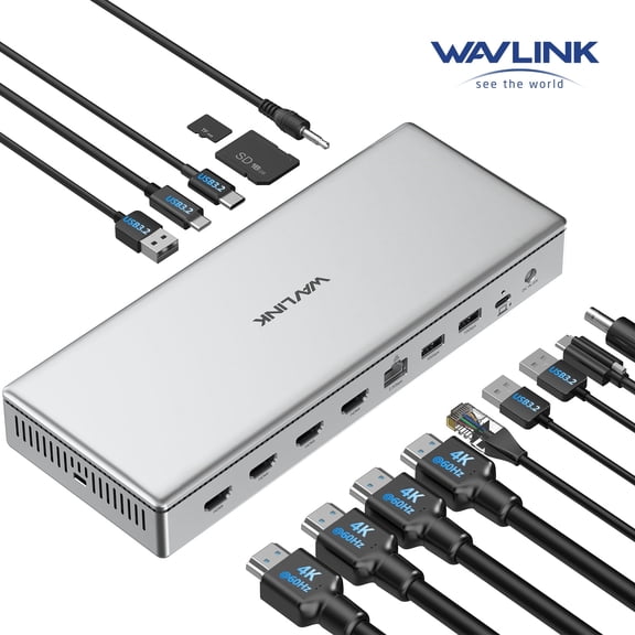 WAVLINK Quad 4K@60Hz HDMI USB-C Docking Station, Compatible with New MacBook Neo 15-in-1 Laptop Dock with 100W Charging, 2.5G LAN, USB 3.2-A/C, SD & Micro SD Slot for Mac & Windows Laptops