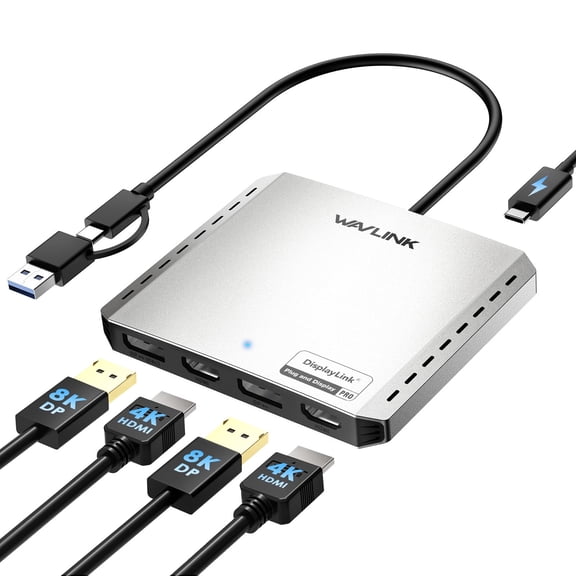 WAVLINK Quad 4K/Dual DP 8K Display Adapter Multiple Monitors display docking station Compatible with New MacBook Neo, 2 HDMI & 2 DP, with 85W Charging, Supports Multiple Monitors for Mac&Windows