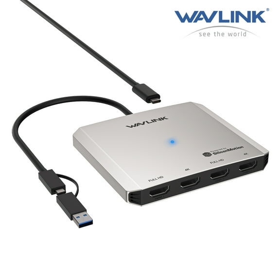 WAVLINK Quad Display USB Adapter with 4K@30Hz/1080P@60Hz HDMI Ports, USB Laptop Adapter 5Gbps Data Transfer Speed for Intel/Mac&Windows Laptop