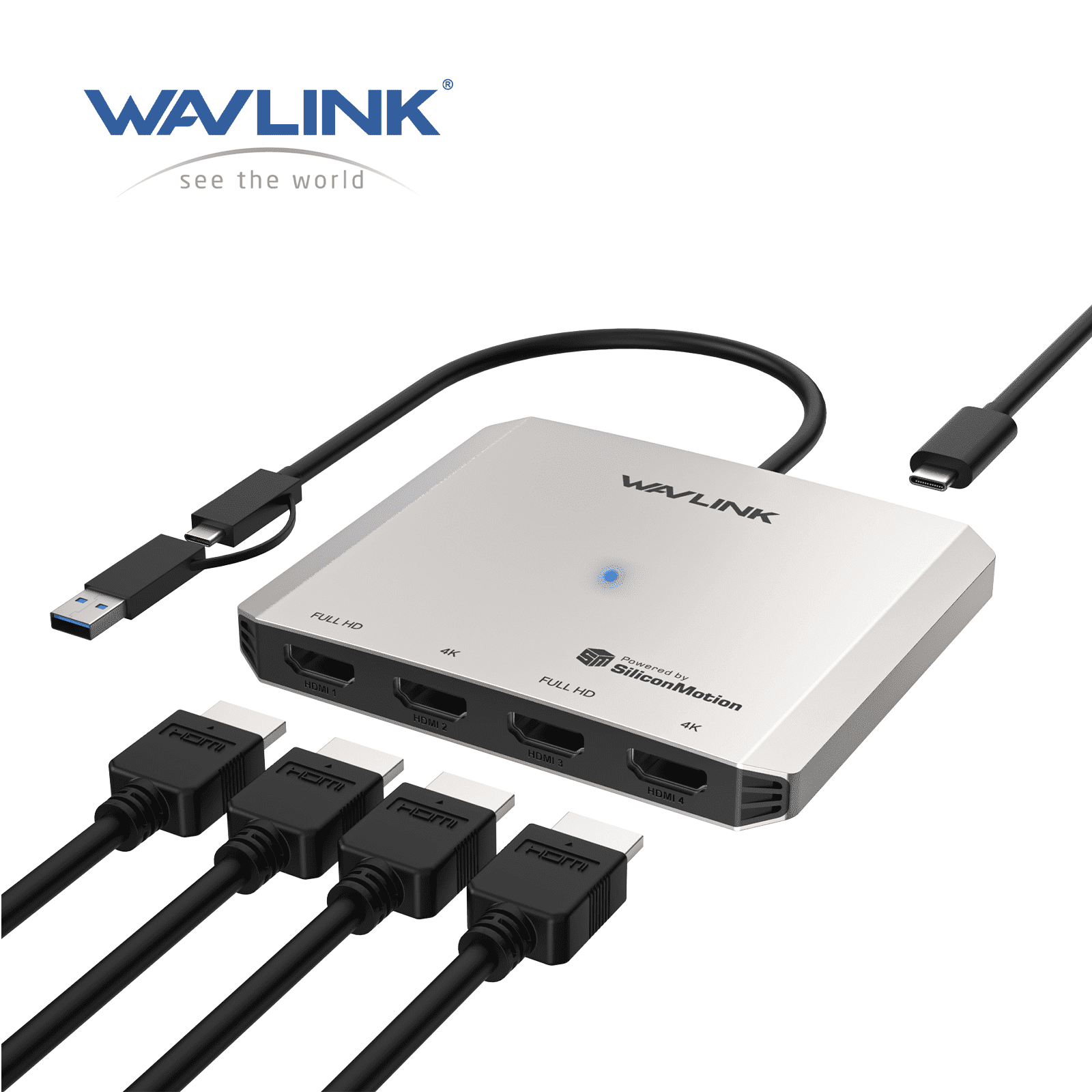 WAVLINK Quad Display USB Adapter with 4K@30Hz/1080P@60Hz HDMI Ports, Compatible with MacBook Neo USB Laptop Adapter 5Gbps Data Transfer Speed for Intel/Mac&Windows Laptop