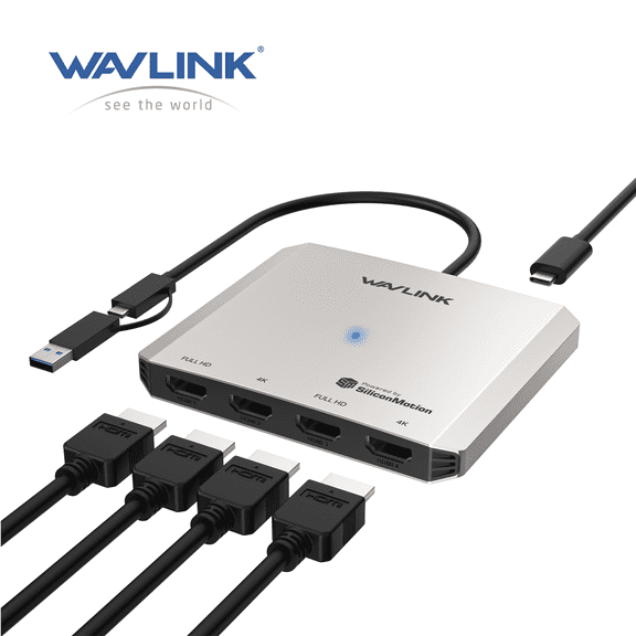 WAVLINK Quad Display USB Adapter with 4K@30Hz/1080P@60Hz HDMI Ports, Compatible with MacBook Neo USB Laptop Adapter 5Gbps Data Transfer Speed for Intel/Mac&Windows Laptop