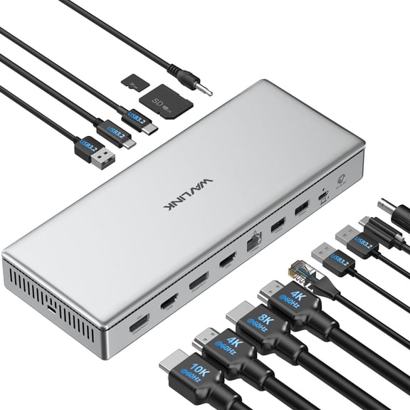 WAVLINK Single 10K@60Hz USB C DisplayLink Docking Station, DisplayPort & HDMI, Dual 8K@60Hz, Quad 4K for MacBook Neo, Mac & Windows, 15-in-1 Laptop Dock with 100W Charging, 2.5G LAN, USB-C(PD 30W)