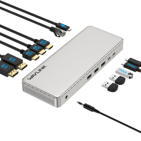 WAVLINK Triple 4K@60Hz Display Laptop Dock, USB Adapter with 85W Charging, 3*HDMI+2*DisplayPort for Laptops, Compatible with New MacBook Neo