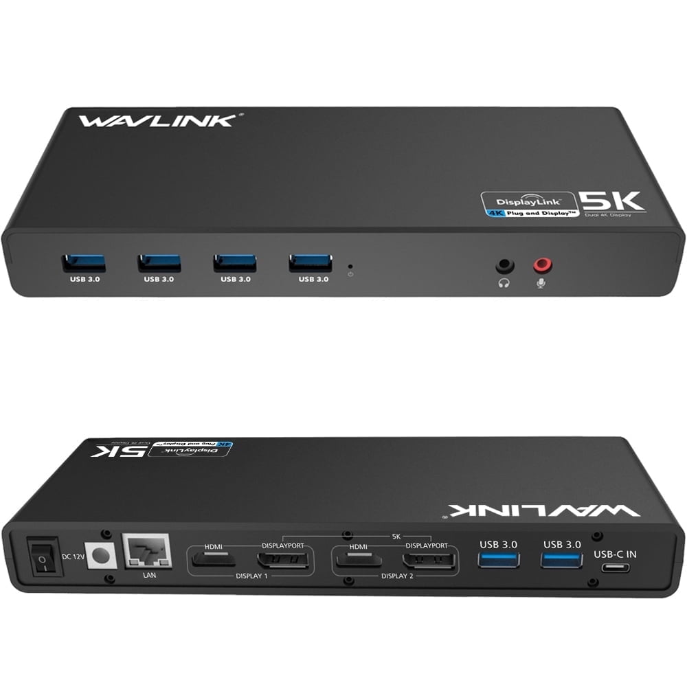 WAVLINK USB 3.0 Universal Laptop Docking Station for MacBook Neo,USB C to 5K/ Dual 4K @60Hz Video Outputs Dual Monitor for Windows and Mac,(2 HDMI & 2 DP, Gigabit Ethernet, 6 USB 3.0,Audio )