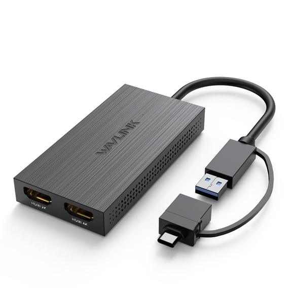 WAVLINK USB 3.0 to Dual 4K HDMI USB Adapter up to 2560x1440@60Hz Displays Dock Station for Laptops, Compatible with New MacBook Neo