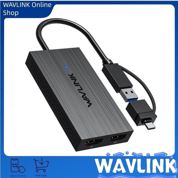 WAVLINK USB 3.1/Type C to Dual 4K@60Hz Hdtv Adapter, DisplayLink Dual Monitor Hub  Extend Mode for Windows and  Mac
