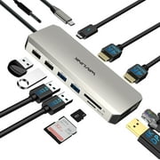 WAVLINK USB C Docking Station, 85W Charging Type-C Adapter for Laptop, Triple Monitor USB HUB Dual 4K HDMI Display Port, Gigabit Ethernet, SD/TF, USB 3.0/2.0