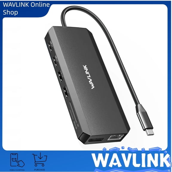 WAVLINK USB C Hub Triple Monitor Laptop Docking Station, Retail Packaging with Dual 4K HDMI, 4K DP, 100W PD IN, 5Gbps USB3.0, New, 1 Count