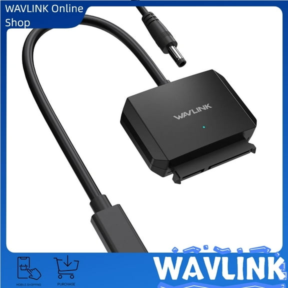 WAVLINK USB C to SATA III Hard Drive Adapter Cable, SATA to USB C 5Gbps Converter, External Hard Drive Connector for 2.5" SSD/HDD and 3.5" SSD, Power Adapter Included