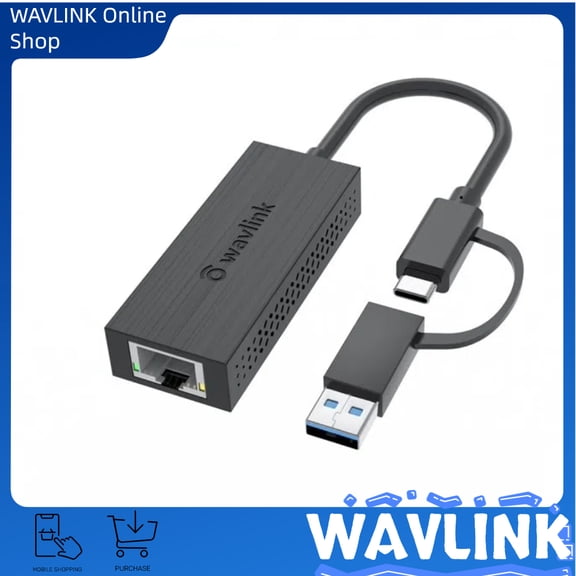 WAVLINK USB-C and USB-A to 2.5 Gigabit Ethernet Adapter, Compact & Portable 2-in-1 USB 3.2 Type-A/Type-C to 2500Mbps RJ45 LAN Converter, Compatible for Microsoft Windows, Mac OS, iPadOS and More