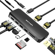 WAVLINK USB C docking station USB 3.0 C Hub, Triple Monitor Adapter with Dual 4K HDMI DP dock station, 5Gbps USB3.0, SD/TF, 100W PD Charging, for Mini Laptop dock, MacBook/Dell/HP/Lenovo