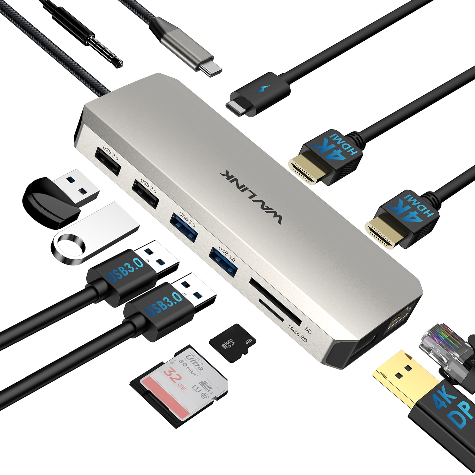 WAVLINK USB C docking station USB 3.0 C Hub, Triple Monitor Adapter with Dual 4K HDMI DP dock station, 5Gbps USB3.0, SD/TF, 100W PD Charging, for Mini Laptop dock, MacBook/Dell/HP/Lenovo
