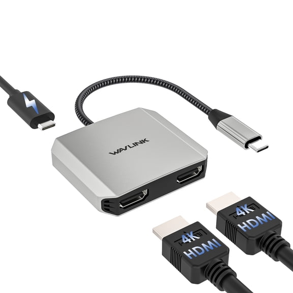 WAVLINK USB C to Dual HDMI Adapter, Dual 4K@60Hz HDMI Splitter, 95W Charging for laptop, Compatible with MacOS, Windows System and Chrome OS Laptop