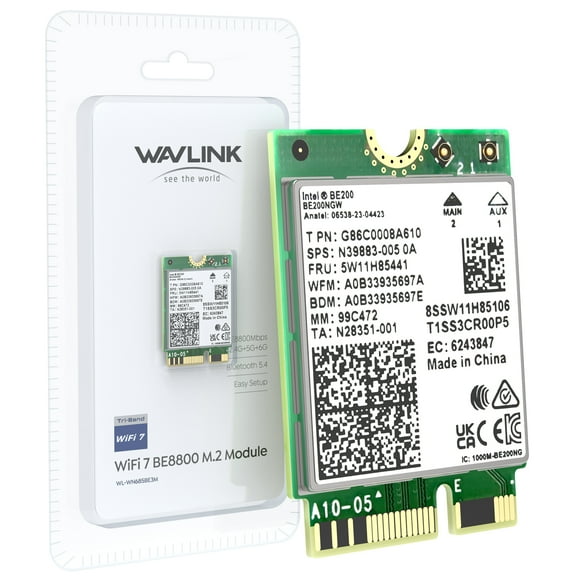 WAVLINK WiFi 7 BE8800 Tri-Band PCIe Wireless Card - Intel BE200 Chip, 8800Mbps (2.4/5/6GHz), Bluetooth 5.4, M.2 for Laptop/PC - Windows 11/10