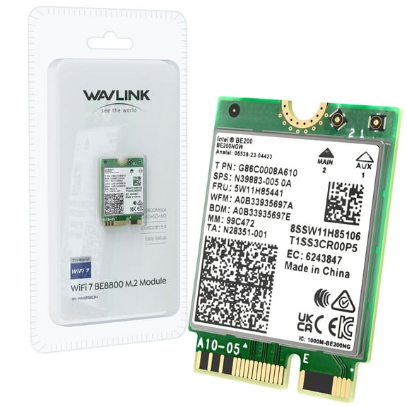 WAVLINK WiFi 7 Wireless Card, 8774Mbps Tri-Band BE200 M.2 NGFF Network Module with Bluetooth 5.4, MU-MIMO, WPA3, Support Windows 10/11(64-bit) Laptop, Not Support AMD