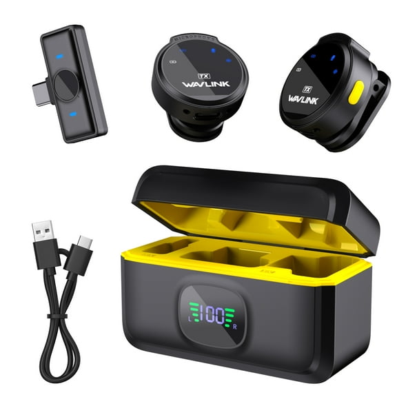 WAVLINK Wireless Microphone, Dual Wireless Mic with USB Battery Case for phone Vlog/Video Recording