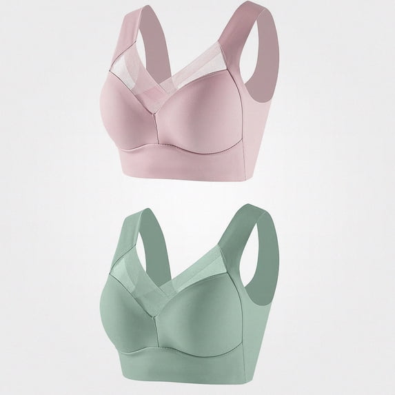 WAVSUF 2PC Women's Lace Push Up Bras Comfortable Thin Wireless Gathered Soft Stretchy Daily Wear Bras Green Size L-6XL
