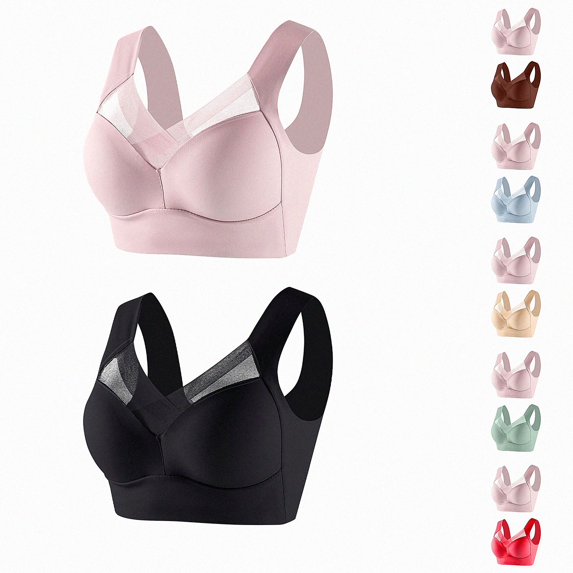 WAVSUF 2PC Women's Lace Push Up Bras Wireless Gathered Comfortable Thin Soft Stretchy Daily Wear Bras Black Size L-6XL