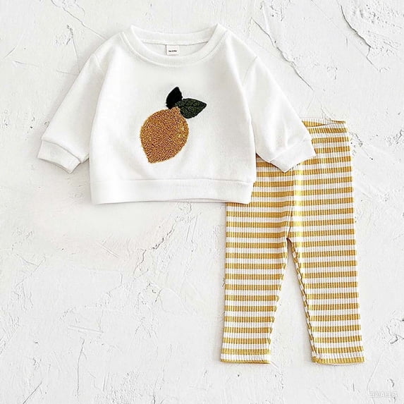 WAVSUF Baby Fall Sets 2 Piece Long Sleeve Sweatshirt and Striped Printed Leggings Fall Warm Comfort Outfits Yellow 18M