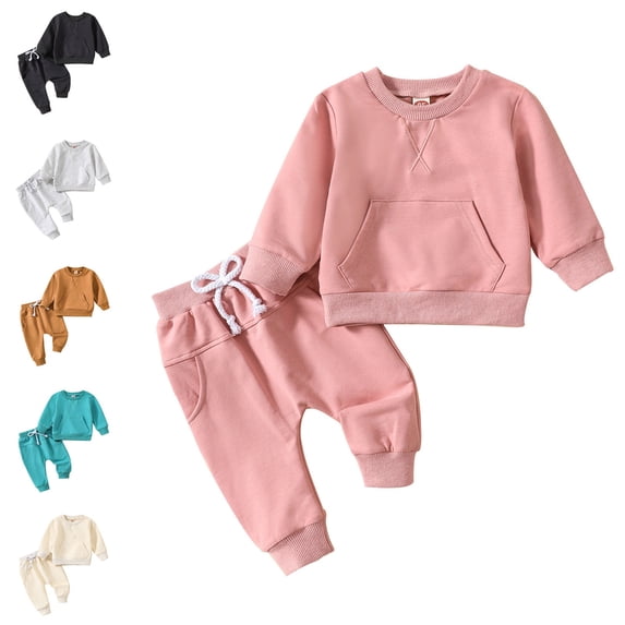 WAVSUF Baby Girls Sweatsuit Sets, Long Sleeve Sweatshirts and Jogger Pants Soft Cotton Fall Warm Casual Tracksuit 2 Piece Pink 2