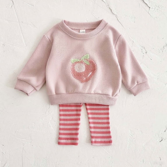 WAVSUF Baby Long Sleeve Sets 2 Piece Graphic Sweatshirt and Striped Printed Leggings Spring Soft Cute Outfits Pink 6M