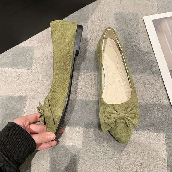 WAVSUF Ballet Flats For Ladies, Pointed Toe Versatile Wide Width Slip On Daily Dressy Shoes Army Green 8.5