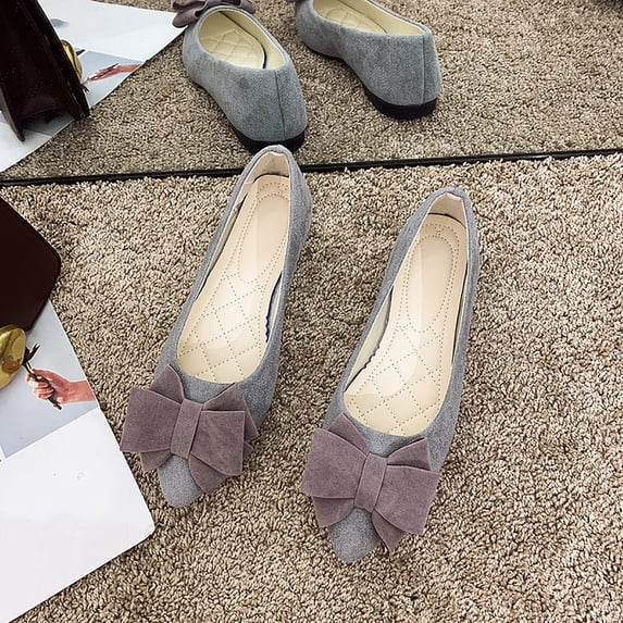 WAVSUF Ballet Flats For Ladies, Closed Toe Wide Width Suede Leather Comfortable Office Shoes Gray 9.5