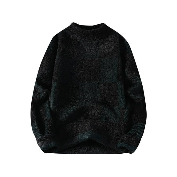 WAVSUF Big & Tall Mens Sweater Winter Long Sleeves Sweaters Crew Neck Printed Sweatshirt Top Black Size L