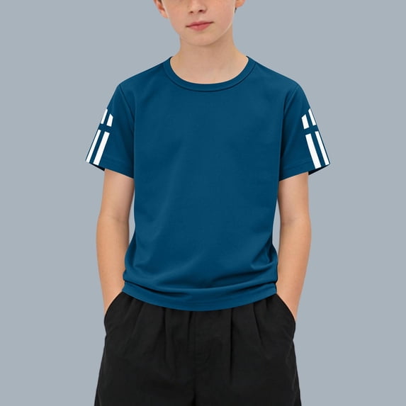 WAVSUF Boys Athletic T-shirts with Crew Neck, Short Sleeve Active Fit Quick Dry Kids Breathable Sports Tee Blue Size 11-12