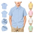 thumbnail image 1 of WAVSUF Boys Button Down Shirt, Classic Fit Collar Neck Short Sleeve Summer Basic Cotton Top Yellow 8, 1 of 10