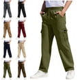 thumbnail image 1 of WAVSUF Boys Cargo Pants Straight Fit with Pockets Elastic Waist Spring Fall Casual Trousers Navy 7-8, 1 of 7