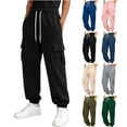 thumbnail image 1 of WAVSUF Boys Cargo Pants with Pockets Elastic Waist Soft Warm Fall Sporty Jogger Beige 14-16, 1 of 10
